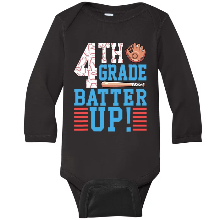 4th Grade Back To School 4th Grade Batter Up Baseball Baby Long Sleeve Bodysuit