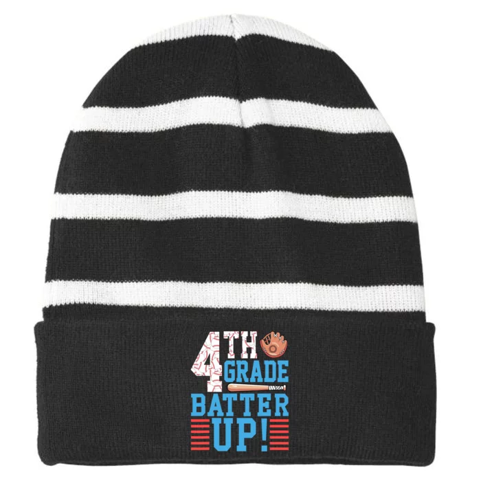 4th Grade Back To School 4th Grade Batter Up Baseball Striped Beanie with Solid Band