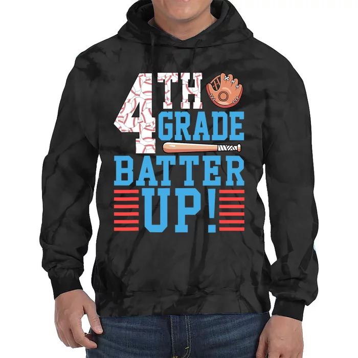 4th Grade Back To School 4th Grade Batter Up Baseball Tie Dye Hoodie