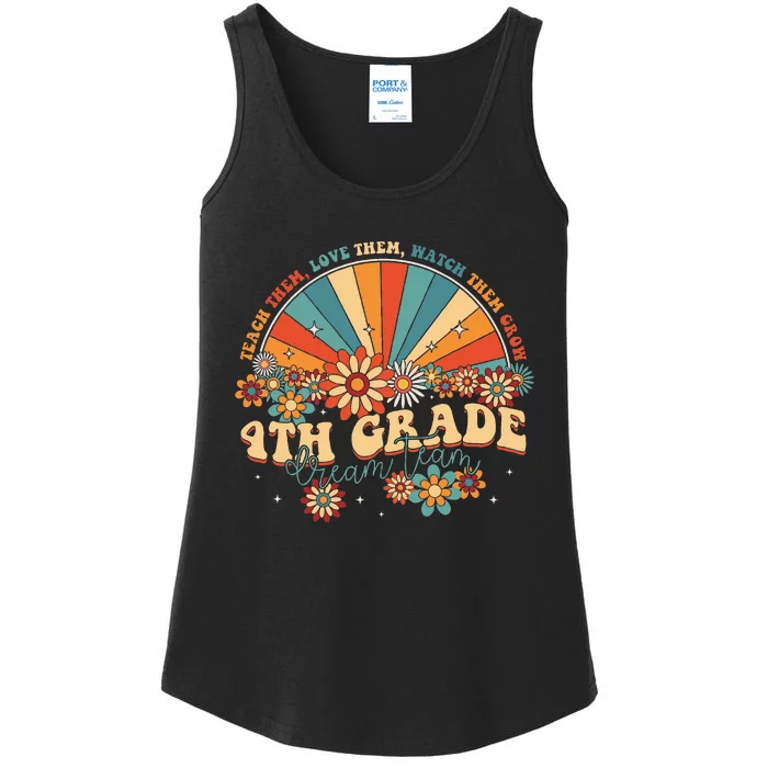 4th Grade Dream Team Groovy Rainbow Back To School Teacher Ladies Essential Tank