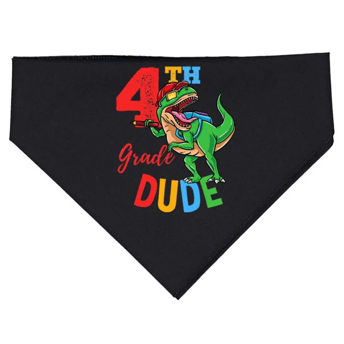 4th Grade Dude TRex Dinosaur Back To School USA-Made Doggie Bandana