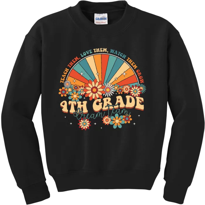 4th Grade Dream Team Groovy Rainbow Back To School Teacher Kids Sweatshirt