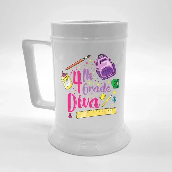 4th Grade Diva First Day Of School Clothes Gift Front & Back Beer Stein