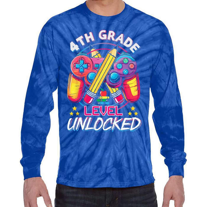 4th Grade Level Unlocked Video Game Back To School Tie-Dye Long Sleeve Shirt