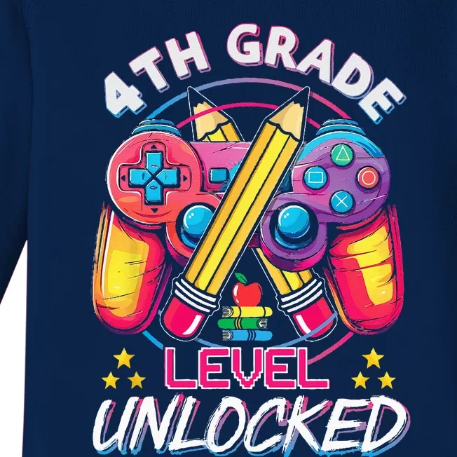 4th Grade Level Unlocked Video Game Back To School Baby Long Sleeve Bodysuit