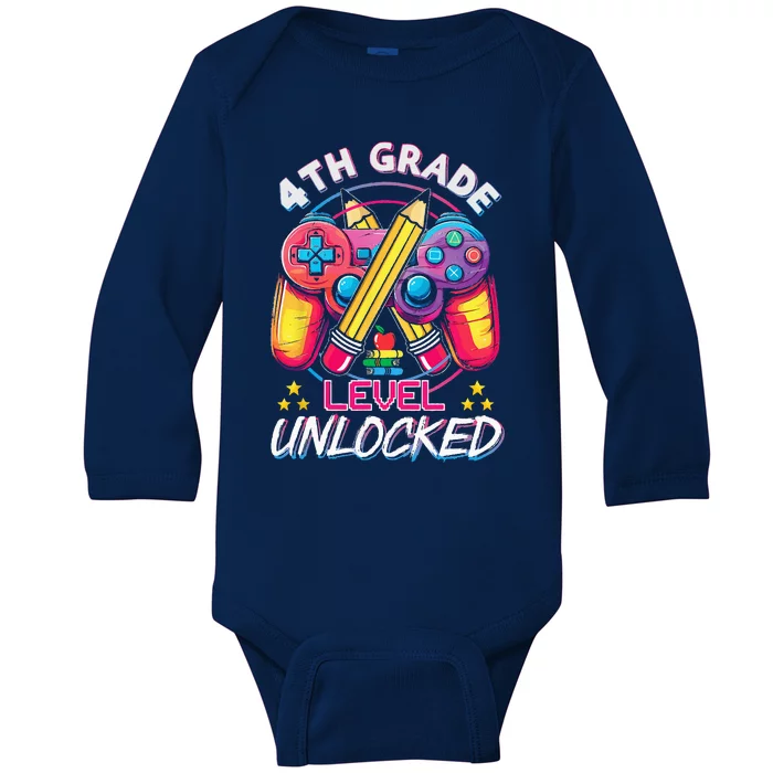 4th Grade Level Unlocked Video Game Back To School Baby Long Sleeve Bodysuit