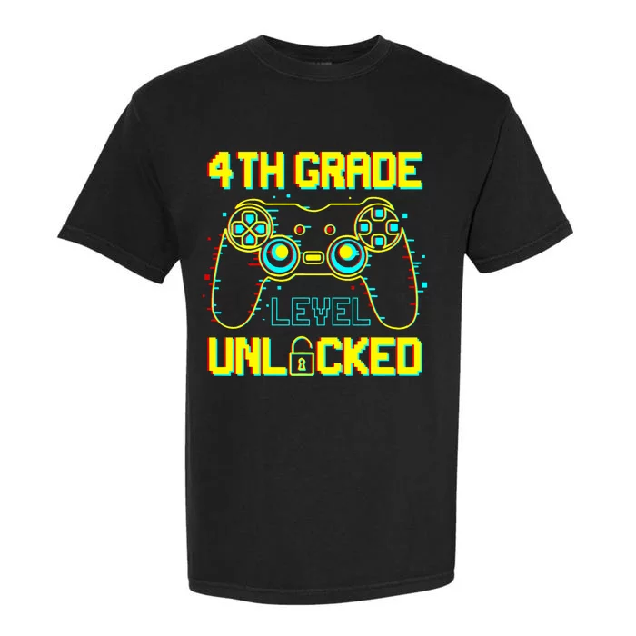 4th Grade Level Unlocked Gamer First Day Of School Boy Garment-Dyed Heavyweight T-Shirt