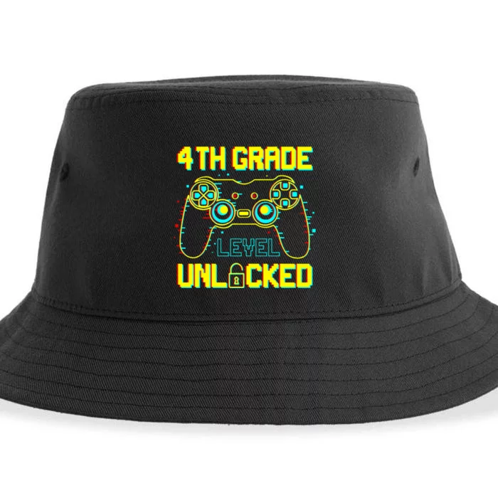 4th Grade Level Unlocked Gamer First Day Of School Boy Sustainable Bucket Hat