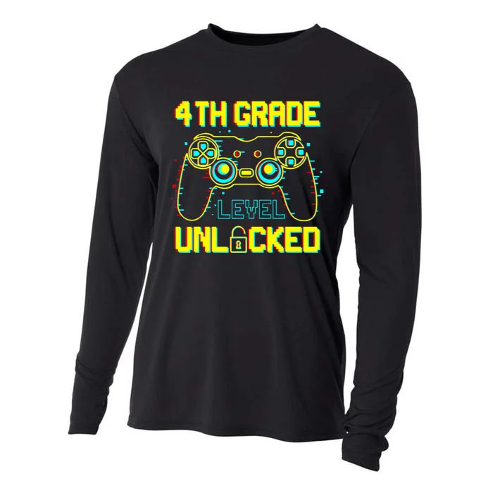 4th Grade Level Unlocked Gamer First Day Of School Boy Cooling Performance Long Sleeve Crew