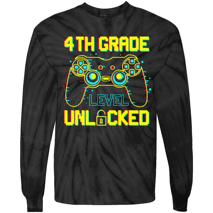 4th Grade Level Unlocked Gamer First Day Of School Boy Tie-Dye Long Sleeve Shirt