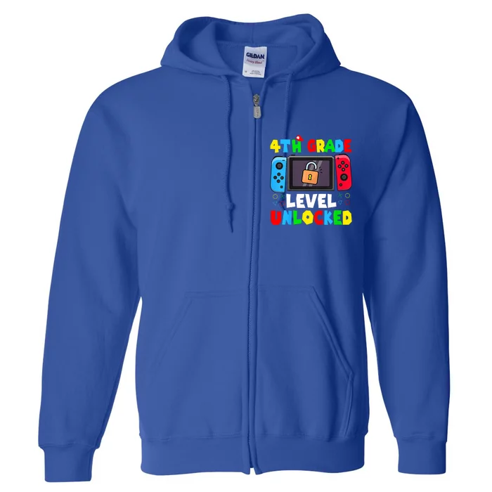 4th Grade Level Unlocked Back To School First Day Gamer Boy Full Zip Hoodie