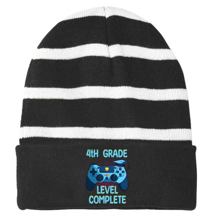 4th Grade Level Complete Last Day Of School funny Graduation Striped Beanie with Solid Band