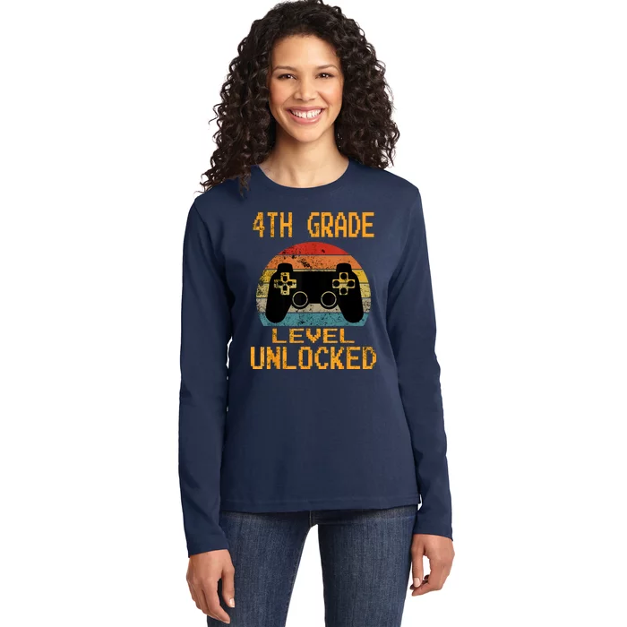 4th Grade Level Unlocked Video Gamer Back To School Boy Ladies Long Sleeve Shirt