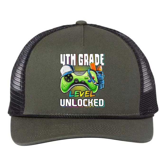 4th Grade Level Unlocked Video Game Back to School Retro Rope Trucker Hat Cap