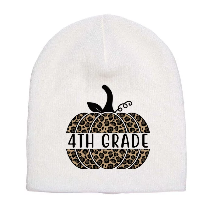 4th Grade Leopard Pumpkin Short Acrylic Beanie