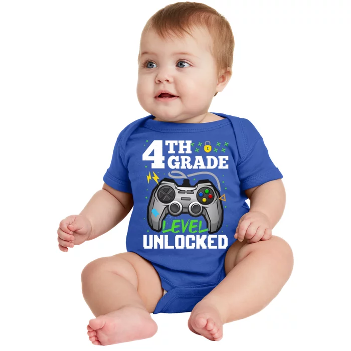 4Th Grade Level Unlocked Video Game Team Fourth Grade Cool Gift Baby Bodysuit