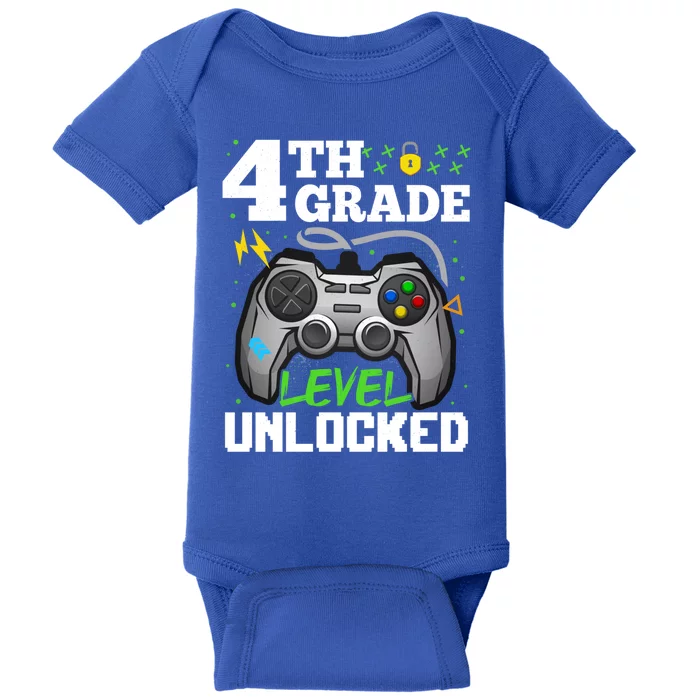 4Th Grade Level Unlocked Video Game Team Fourth Grade Cool Gift Baby Bodysuit