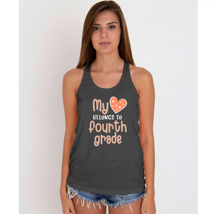 4th Grade My Belongs To Fourth Grade Teacher Back To School Teacher Gift Women's Knotted Racerback Tank