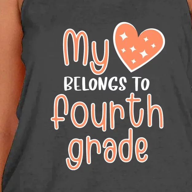 4th Grade My Belongs To Fourth Grade Teacher Back To School Teacher Gift Women's Knotted Racerback Tank