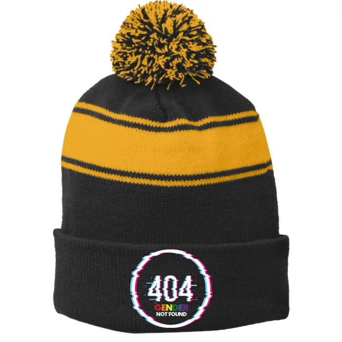 404 Gender Not Found Funny Stripe Pom Pom Beanie