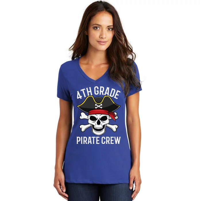 4th Grade Pirate Crew Halloween Costume Student Teacher Women's V-Neck T-Shirt