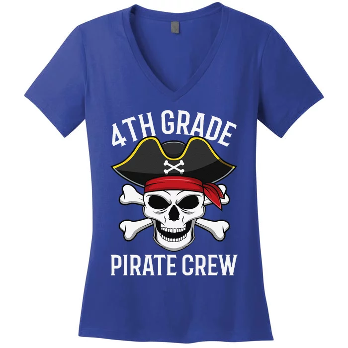 4th Grade Pirate Crew Halloween Costume Student Teacher Women's V-Neck T-Shirt