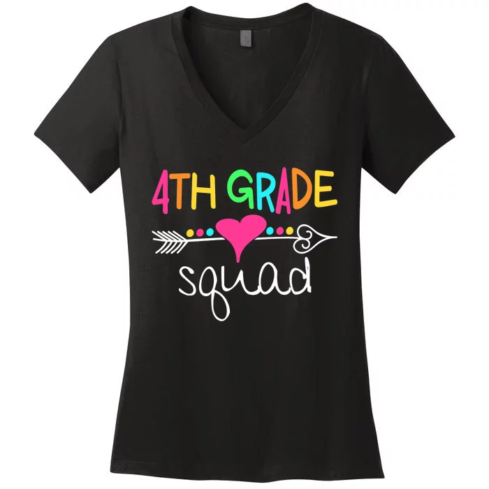 4th Grade Squad Fourth Teacher Student Team Back To School Women's V-Neck T-Shirt