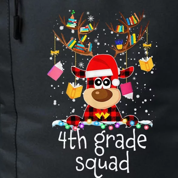 4th Grade Squad Plaid Reindeer Santa Hat Teacher Christmas Daily Commute Backpack