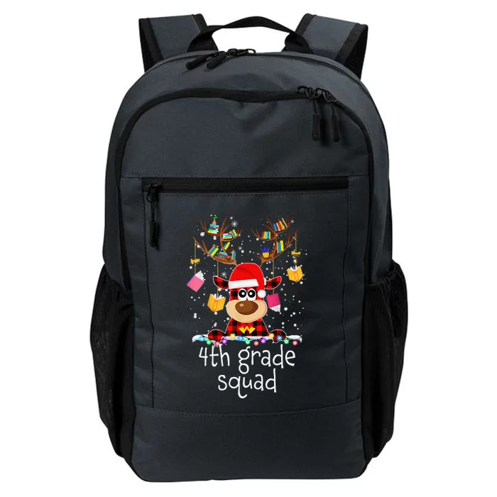 4th Grade Squad Plaid Reindeer Santa Hat Teacher Christmas Daily Commute Backpack