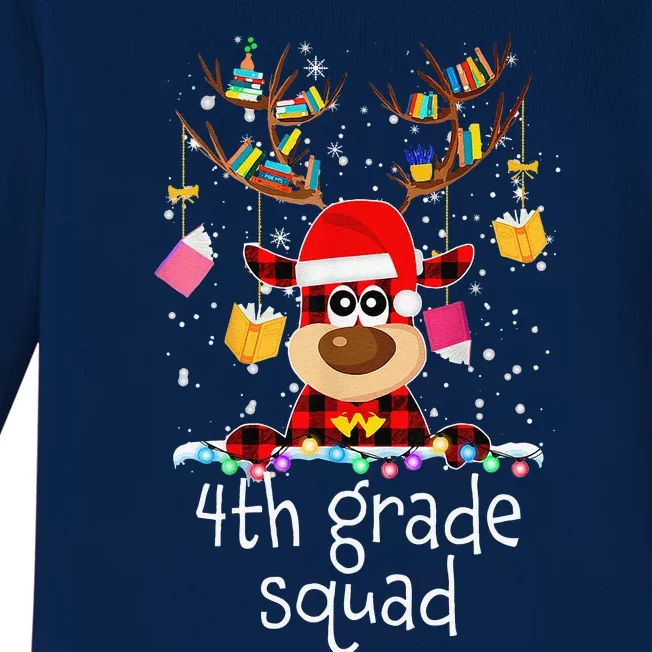 4th Grade Squad Plaid Reindeer Santa Hat Teacher Christmas Baby Long Sleeve Bodysuit