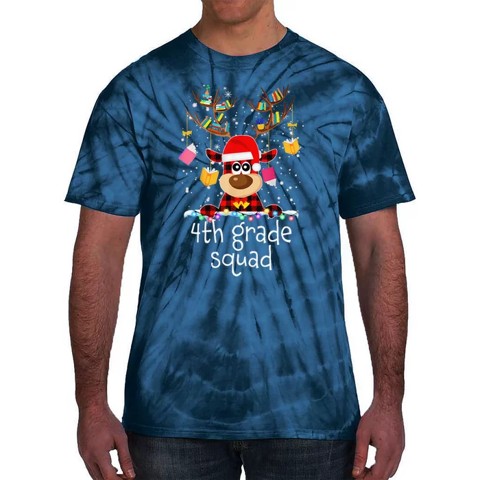 4th Grade Squad Plaid Reindeer Santa Hat Teacher Christmas Tie-Dye T-Shirt