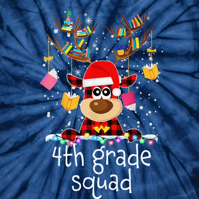 4th Grade Squad Plaid Reindeer Santa Hat Teacher Christmas Tie-Dye T-Shirt