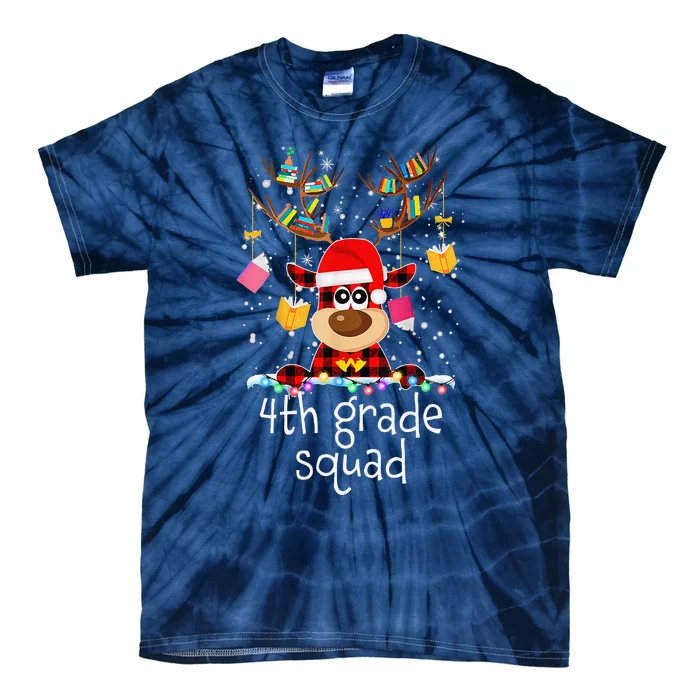 4th Grade Squad Plaid Reindeer Santa Hat Teacher Christmas Tie-Dye T-Shirt