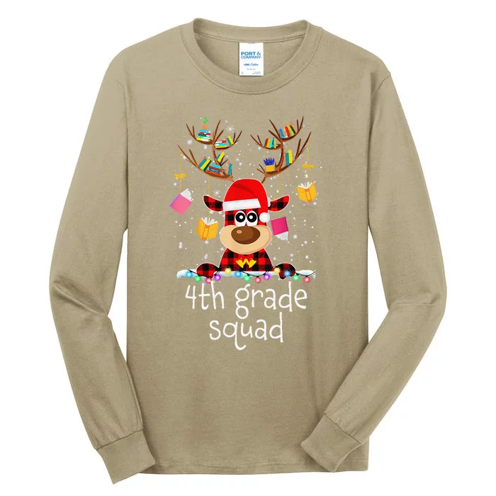 4th Grade Squad Plaid Reindeer Santa Hat Teacher Christmas Tall Long Sleeve T-Shirt