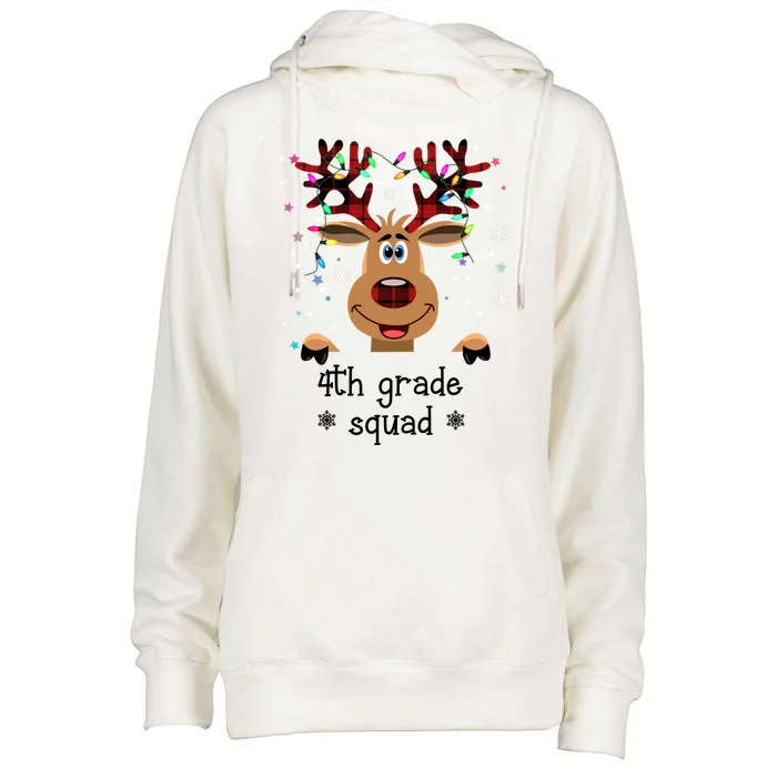 4th Grade Squad Reindeer Christmas Womens Funnel Neck Pullover Hood