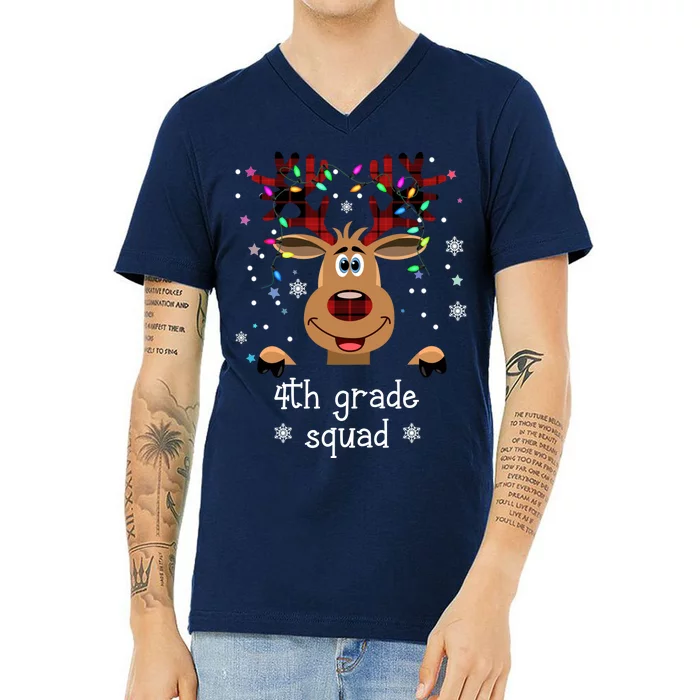 4th Grade Squad Reindeer Christmas V-Neck T-Shirt