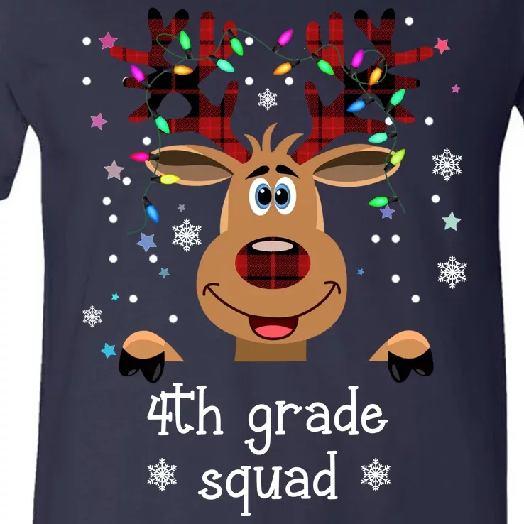 4th Grade Squad Reindeer Christmas V-Neck T-Shirt