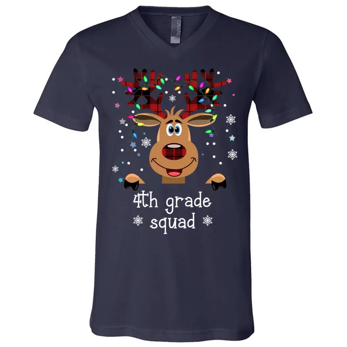 4th Grade Squad Reindeer Christmas V-Neck T-Shirt