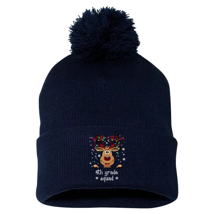 4th Grade Squad Reindeer Christmas Pom Pom 12in Knit Beanie