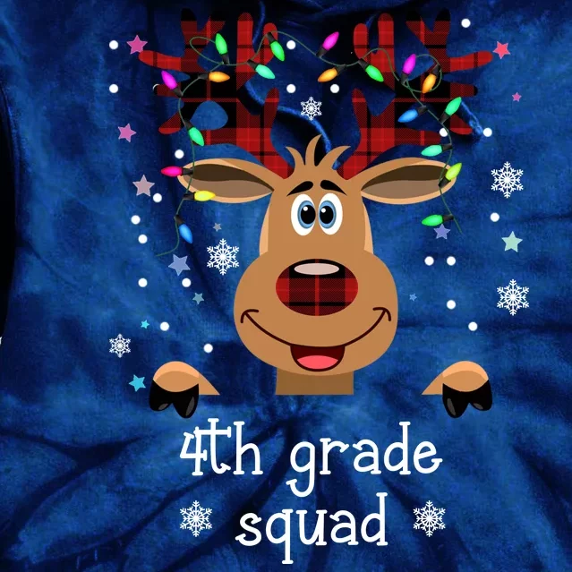 4th Grade Squad Reindeer Christmas Tie Dye Hoodie