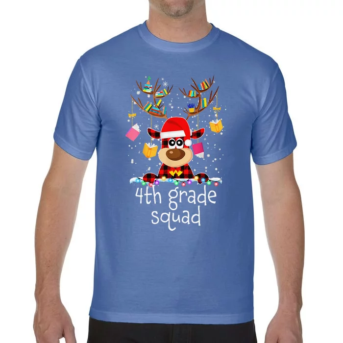 4th Grade Squad Plaid Reindeer Santa Hat Teacher Christmas Comfort Colors T-Shirt