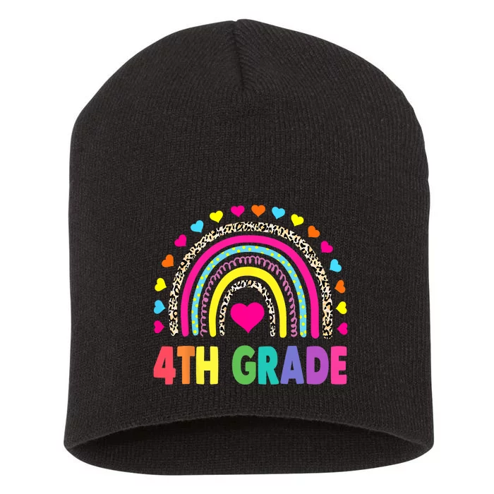 4th Grade Teacher Leopard Rainbow Back To School Girl Boy Short Acrylic Beanie