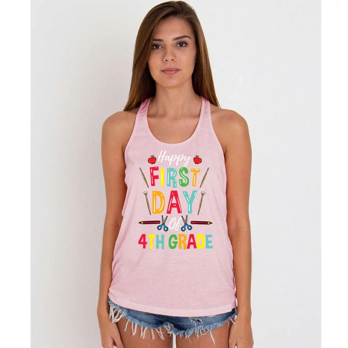 4Th Grade Teacher Happy First Day Of 4Th Grade Gift Women's Knotted Racerback Tank