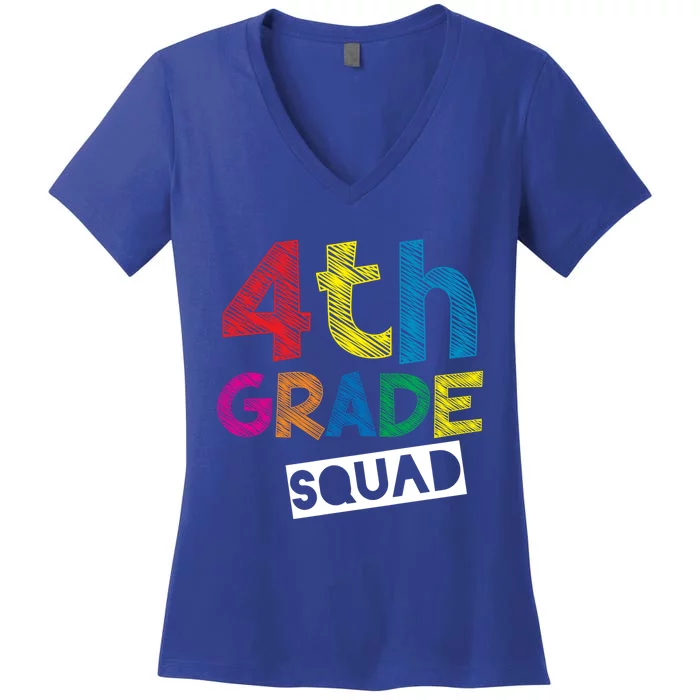 4Th Grade Teacher Design 4Th Grade Squad Cute Gift Women's V-Neck T-Shirt