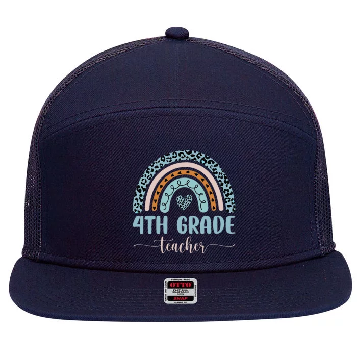 4th Grade Teacher Leopard Rainbow First Day Of School 7 Panel Mesh Trucker Snapback Hat