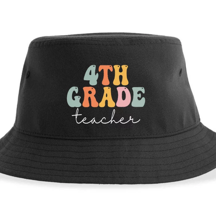 4th Grade Teacher Retro Groovy Vintage First Day Of School Sustainable Bucket Hat