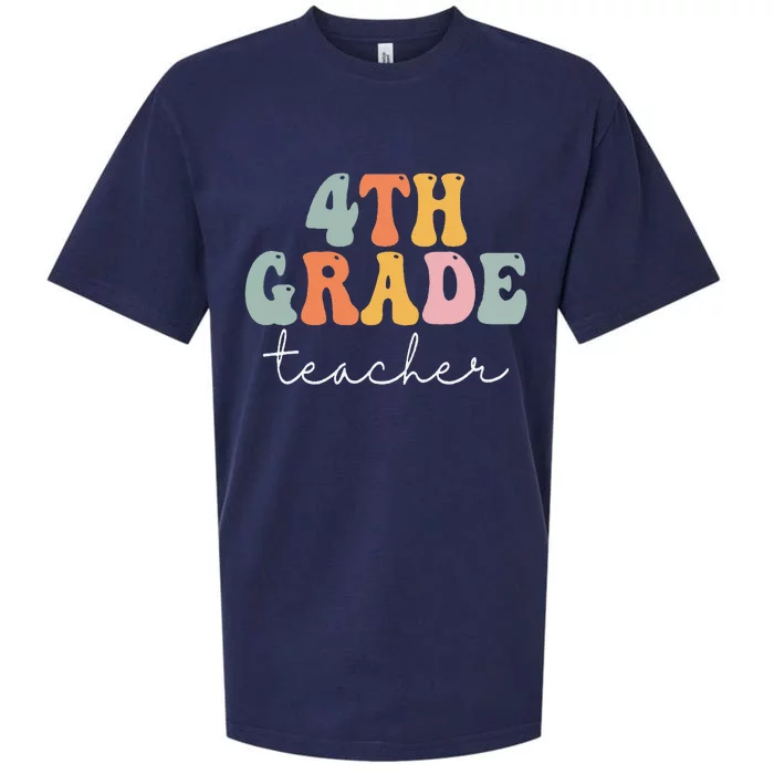 4th Grade Teacher Retro Groovy Vintage First Day Of School Sueded Cloud Jersey T-Shirt