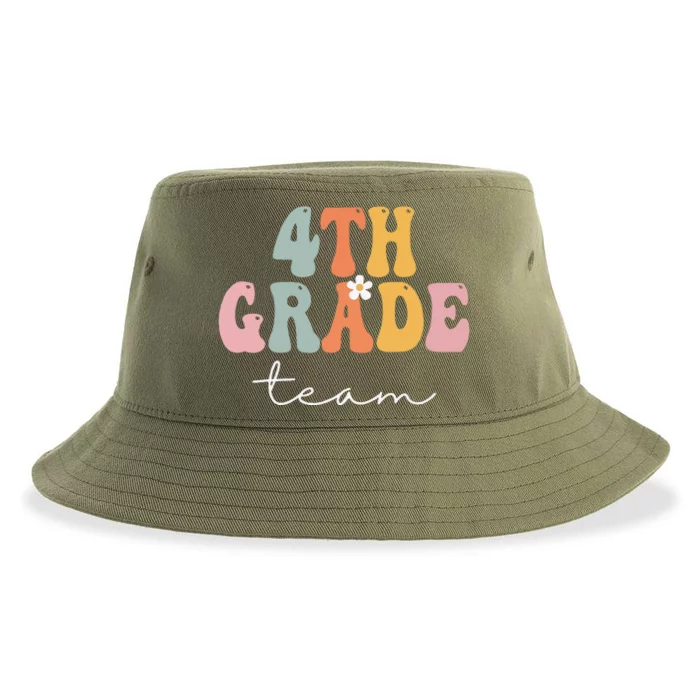 4th Grade Team Retro Groovy Women Happy First Day Of School Sustainable Bucket Hat