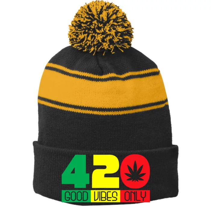 420 Good Vibes Only Rasta Reggae Marijuana Weed Cannabis Stripe Pom Pom Beanie