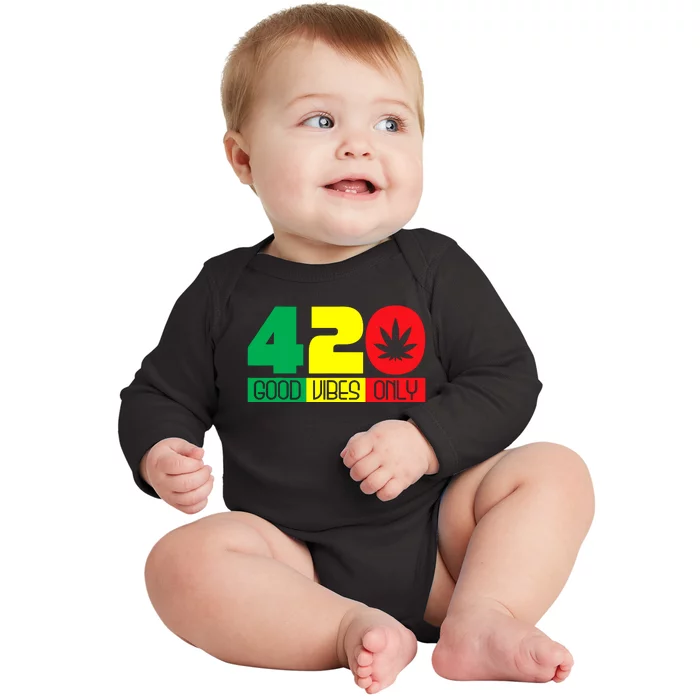 420 Good Vibes Only Rasta Reggae Marijuana Weed Cannabis Baby Long Sleeve Bodysuit